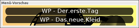 DeVeDe Menü-Vorschau: Gelber Hintergrund "DVD-FILM" Screenshot von DeVeDe Version 4.8.0 unter Ubuntu 18.04.2 LTS. Menü-Vorschau: Wunderbare Pollyanna Folge 5 und 6