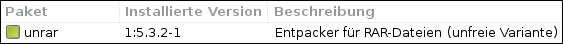 Screenshot von Synaptic 0.83 unter Kubuntu 16.04.4 LTS. Paket: unrar (unfreie Variante)