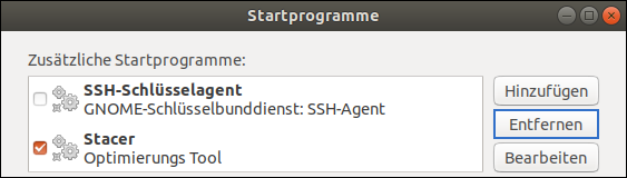 Screenshot: Ubuntu Bordmittel "Startprogramme" - einen Autostarteintrag entfernen